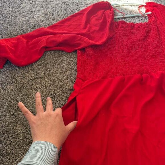 NWOT La Ligne Size 3X Smoked Bodice Midi Dress Red Pockets Square Neck - Picture 6 of 10